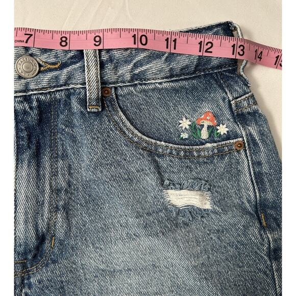 Pacsun Mushroom Embroidered Festival High Rise Distressed Shorts Goblincore - Picture 9 of 11